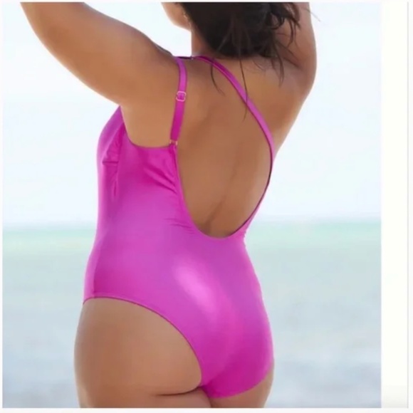 Sleek One-Shoulder One-Piece Boho Hipster Hippie Art Deco Farm Minimal Swimsuit - Picture 6 of 7